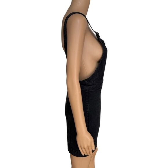 Free People front zip black denim dress overalls size 8 stretch - Picture 3 of 7